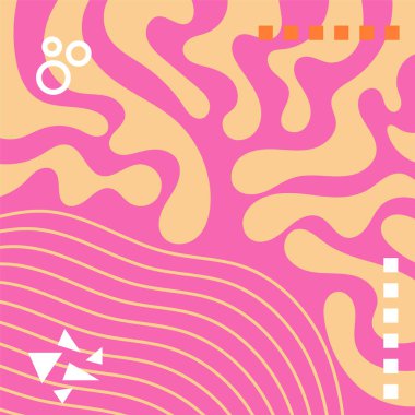 Soyut Geometrik Arkaplan Çizgileri, Eğriler, Mozaik Şekiller Vektör Sanatı. Soyut Geometrik Kolaj Karışık Çizgiler ve Eğri Şekiller. Poster veya sosyal medya için soyut arkaplan.