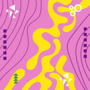 Soyut Geometrik Arkaplan Çizgileri, Eğriler, Mozaik Şekiller Vektör Sanatı. Soyut Geometrik Kolaj Karışık Çizgiler ve Eğri Şekiller. Poster veya sosyal medya için soyut arkaplan.