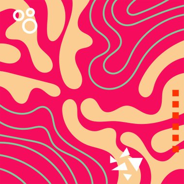 Soyut Geometrik Arkaplan Çizgileri, Eğriler, Mozaik Şekiller Vektör Sanatı. Soyut Geometrik Kolaj Karışık Çizgiler ve Eğri Şekiller. Poster veya sosyal medya için soyut arkaplan.