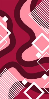 Dekoratif Vektör Arkaplan Organik Akış ve Geometrik Kesinlik. Boho Soyut Arkaplan Eğrisi Çizgileri ve Geometrik Aksanlar. Geometrik şekillerin mozaiğiyle soyut arkaplan.