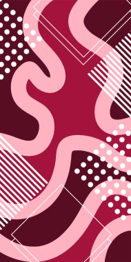 Dekoratif Vektör Arkaplan Organik Akış ve Geometrik Kesinlik. Boho Soyut Arkaplan Eğrisi Çizgileri ve Geometrik Aksanlar. Geometrik şekillerin mozaiğiyle soyut arkaplan.