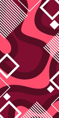 Dekoratif Vektör Arkaplan Organik Akış ve Geometrik Kesinlik. Boho Soyut Arkaplan Eğrisi Çizgileri ve Geometrik Aksanlar. Geometrik şekillerin mozaiğiyle soyut arkaplan.