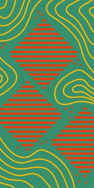 Dekoratif Vektör Arkaplan Organik Akış ve Geometrik Kesinlik. Boho Soyut Arkaplan Eğrisi Çizgileri ve Geometrik Aksanlar. Geometrik şekillerin mozaiğiyle soyut arkaplan.