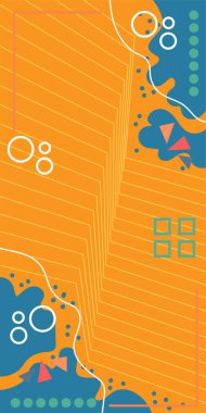 Dekoratif Vektör Arkaplan Organik Akış ve Geometrik Kesinlik. Boho Soyut Arkaplan Eğrisi Çizgileri ve Geometrik Aksanlar. Geometrik şekillerin mozaiğiyle soyut arkaplan.