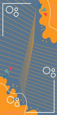 Dekoratif Vektör Arkaplan Organik Akış ve Geometrik Kesinlik. Boho Soyut Arkaplan Eğrisi Çizgileri ve Geometrik Aksanlar. Geometrik şekillerin mozaiğiyle soyut arkaplan.