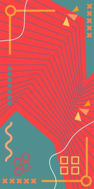 Dekoratif Vektör Arkaplan Organik Akış ve Geometrik Kesinlik. Boho Soyut Arkaplan Eğrisi Çizgileri ve Geometrik Aksanlar. Geometrik şekillerin mozaiğiyle soyut arkaplan.