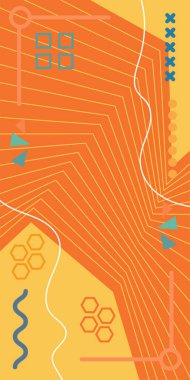 Dekoratif Vektör Arkaplan Organik Akış ve Geometrik Kesinlik. Boho Soyut Arkaplan Eğrisi Çizgileri ve Geometrik Aksanlar. Geometrik şekillerin mozaiğiyle soyut arkaplan.