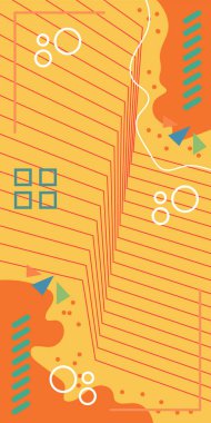 Dekoratif Vektör Arkaplan Organik Akış ve Geometrik Kesinlik. Boho Soyut Arkaplan Eğrisi Çizgileri ve Geometrik Aksanlar. Geometrik şekillerin mozaiğiyle soyut arkaplan.