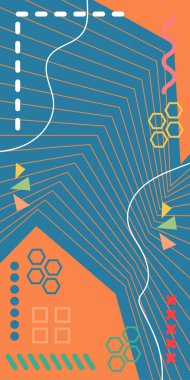 Dekoratif Vektör Arkaplan Organik Akış ve Geometrik Kesinlik. Boho Soyut Arkaplan Eğrisi Çizgileri ve Geometrik Aksanlar. Geometrik şekillerin mozaiğiyle soyut arkaplan.