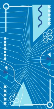 Dekoratif Vektör Arkaplan Organik Akış ve Geometrik Kesinlik. Boho Soyut Arkaplan Eğrisi Çizgileri ve Geometrik Aksanlar. Geometrik şekillerin mozaiğiyle soyut arkaplan.