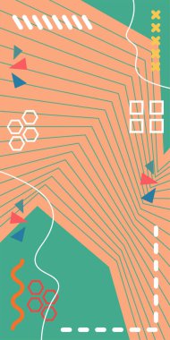 Dekoratif Vektör Arkaplan Organik Akış ve Geometrik Kesinlik. Boho Soyut Arkaplan Eğrisi Çizgileri ve Geometrik Aksanlar. Geometrik şekillerin mozaiğiyle soyut arkaplan.