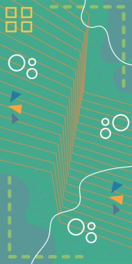 Dekoratif Vektör Arkaplan Organik Akış ve Geometrik Kesinlik. Boho Soyut Arkaplan Eğrisi Çizgileri ve Geometrik Aksanlar. Geometrik şekillerin mozaiğiyle soyut arkaplan.