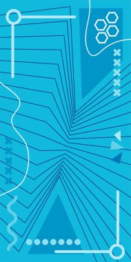 Dekoratif Vektör Arkaplan Organik Akış ve Geometrik Kesinlik. Boho Soyut Arkaplan Eğrisi Çizgileri ve Geometrik Aksanlar. Geometrik şekillerin mozaiğiyle soyut arkaplan.