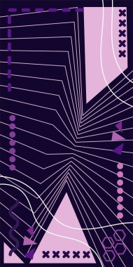 Dekoratif Vektör Arkaplan Organik Akış ve Geometrik Kesinlik. Boho Soyut Arkaplan Eğrisi Çizgileri ve Geometrik Aksanlar. Geometrik şekillerin mozaiğiyle soyut arkaplan.