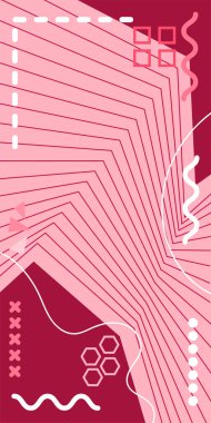 Dekoratif Vektör Arkaplan Organik Akış ve Geometrik Kesinlik. Boho Soyut Arkaplan Eğrisi Çizgileri ve Geometrik Aksanlar. Geometrik şekillerin mozaiğiyle soyut arkaplan.