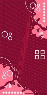 Dekoratif Vektör Arkaplan Organik Akış ve Geometrik Kesinlik. Boho Soyut Arkaplan Eğrisi Çizgileri ve Geometrik Aksanlar. Geometrik şekillerin mozaiğiyle soyut arkaplan.