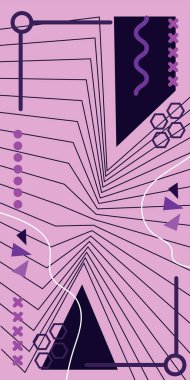 Dekoratif Vektör Arkaplan Organik Akış ve Geometrik Kesinlik. Boho Soyut Arkaplan Eğrisi Çizgileri ve Geometrik Aksanlar. Geometrik şekillerin mozaiğiyle soyut arkaplan.