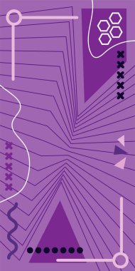 Dekoratif Vektör Arkaplan Organik Akış ve Geometrik Kesinlik. Boho Soyut Arkaplan Eğrisi Çizgileri ve Geometrik Aksanlar. Geometrik şekillerin mozaiğiyle soyut arkaplan.