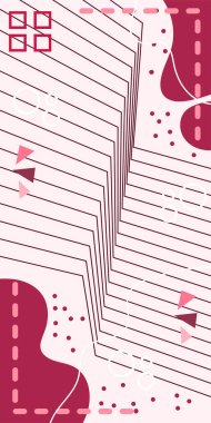 Dekoratif Vektör Arkaplan Organik Akış ve Geometrik Kesinlik. Boho Soyut Arkaplan Eğrisi Çizgileri ve Geometrik Aksanlar. Geometrik şekillerin mozaiğiyle soyut arkaplan.