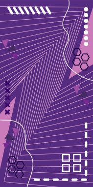 Dekoratif Vektör Arkaplan Organik Akış ve Geometrik Kesinlik. Boho Soyut Arkaplan Eğrisi Çizgileri ve Geometrik Aksanlar. Geometrik şekillerin mozaiğiyle soyut arkaplan.