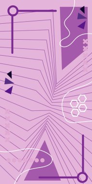 Dekoratif Vektör Arkaplan Organik Akış ve Geometrik Kesinlik. Boho Soyut Arkaplan Eğrisi Çizgileri ve Geometrik Aksanlar. Geometrik şekillerin mozaiğiyle soyut arkaplan.