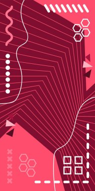 Dekoratif Vektör Arkaplan Organik Akış ve Geometrik Kesinlik. Boho Soyut Arkaplan Eğrisi Çizgileri ve Geometrik Aksanlar. Geometrik şekillerin mozaiğiyle soyut arkaplan.