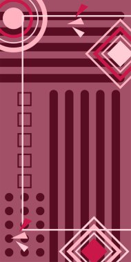 Modern Soyut Mozaik Geometrik Şekiller ve Süslü Vektör Tasarımı. Geometrik şekillerin mozaiğiyle soyut arkaplan.