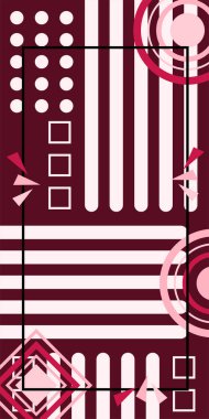 Modern Soyut Mozaik Geometrik Şekiller ve Süslü Vektör Tasarımı. Geometrik şekillerin mozaiğiyle soyut arkaplan.