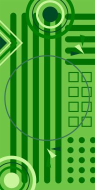 Modern Soyut Mozaik Geometrik Şekiller ve Süslü Vektör Tasarımı. Geometrik şekillerin mozaiğiyle soyut arkaplan.