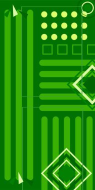 Modern Soyut Mozaik Geometrik Şekiller ve Süslü Vektör Tasarımı. Geometrik şekillerin mozaiğiyle soyut arkaplan.