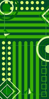 Modern Soyut Mozaik Geometrik Şekiller ve Süslü Vektör Tasarımı. Geometrik şekillerin mozaiğiyle soyut arkaplan.