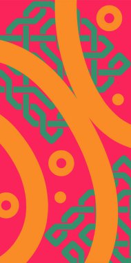 Dekoratif Vektör Arkaplan Organik Akış ve Geometrik Kesinlik. Boho Soyut Arkaplan Eğrisi Çizgileri ve Geometrik Aksanlar. Geometrik şekillerin mozaiğiyle soyut arkaplan.