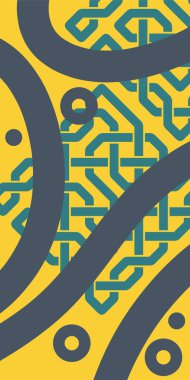 Dekoratif Vektör Arkaplan Organik Akış ve Geometrik Kesinlik. Boho Soyut Arkaplan Eğrisi Çizgileri ve Geometrik Aksanlar. Geometrik şekillerin mozaiğiyle soyut arkaplan.