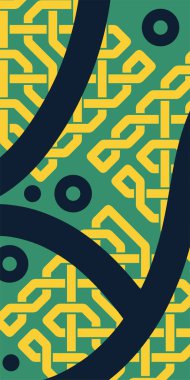 Dekoratif Vektör Arkaplan Organik Akış ve Geometrik Kesinlik. Boho Soyut Arkaplan Eğrisi Çizgileri ve Geometrik Aksanlar. Geometrik şekillerin mozaiğiyle soyut arkaplan.