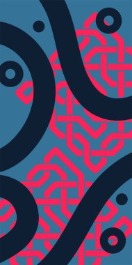 Dekoratif Vektör Arkaplan Organik Akış ve Geometrik Kesinlik. Boho Soyut Arkaplan Eğrisi Çizgileri ve Geometrik Aksanlar. Geometrik şekillerin mozaiğiyle soyut arkaplan.