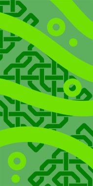 Dekoratif Vektör Arkaplan Organik Akış ve Geometrik Kesinlik. Boho Soyut Arkaplan Eğrisi Çizgileri ve Geometrik Aksanlar. Geometrik şekillerin mozaiğiyle soyut arkaplan.