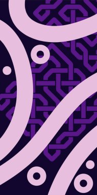 Dekoratif Vektör Arkaplan Organik Akış ve Geometrik Kesinlik. Boho Soyut Arkaplan Eğrisi Çizgileri ve Geometrik Aksanlar. Geometrik şekillerin mozaiğiyle soyut arkaplan.