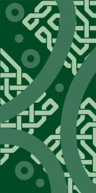 Dekoratif Vektör Arkaplan Organik Akış ve Geometrik Kesinlik. Boho Soyut Arkaplan Eğrisi Çizgileri ve Geometrik Aksanlar. Geometrik şekillerin mozaiğiyle soyut arkaplan.