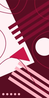 Modern Soyut Mozaik Geometrik Şekiller ve Süslü Vektör Tasarımı. Geometrik şekillerin mozaiğiyle soyut arkaplan.