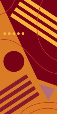 Modern Soyut Mozaik Geometrik Şekiller ve Süslü Vektör Tasarımı. Geometrik şekillerin mozaiğiyle soyut arkaplan.