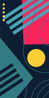 Modern Soyut Mozaik Geometrik Şekiller ve Süslü Vektör Tasarımı. Geometrik şekillerin mozaiğiyle soyut arkaplan.