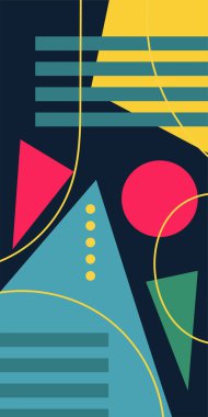 Modern Soyut Mozaik Geometrik Şekiller ve Süslü Vektör Tasarımı. Geometrik şekillerin mozaiğiyle soyut arkaplan.