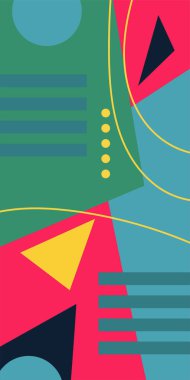 Modern Soyut Mozaik Geometrik Şekiller ve Süslü Vektör Tasarımı. Geometrik şekillerin mozaiğiyle soyut arkaplan.