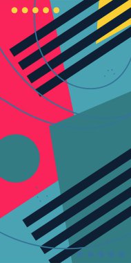 Modern Soyut Mozaik Geometrik Şekiller ve Süslü Vektör Tasarımı. Geometrik şekillerin mozaiğiyle soyut arkaplan.