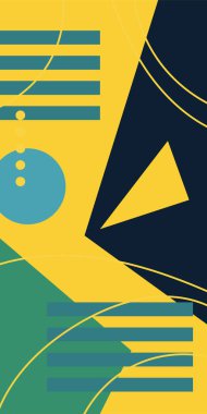 Modern Soyut Mozaik Geometrik Şekiller ve Süslü Vektör Tasarımı. Geometrik şekillerin mozaiğiyle soyut arkaplan.