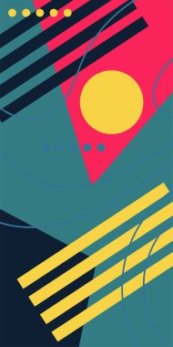 Modern Soyut Mozaik Geometrik Şekiller ve Süslü Vektör Tasarımı. Geometrik şekillerin mozaiğiyle soyut arkaplan.