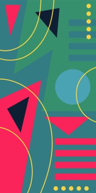 Modern Soyut Mozaik Geometrik Şekiller ve Süslü Vektör Tasarımı. Geometrik şekillerin mozaiğiyle soyut arkaplan.