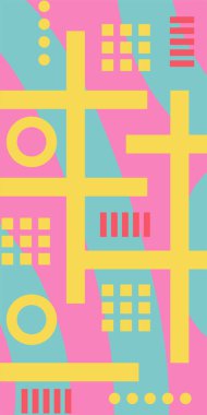 Geometrik şekilli soyut arkaplan sanatı. Memphis tarzı sanat posterleri için soyut bir arka plan. Boho Soyut Arkaplan Eğrisi Çizgileri ve Geometrik Aksanlar.