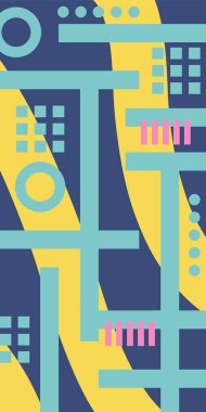Geometrik şekilli soyut arkaplan sanatı. Memphis tarzı sanat posterleri için soyut bir arka plan. Boho Soyut Arkaplan Eğrisi Çizgileri ve Geometrik Aksanlar.