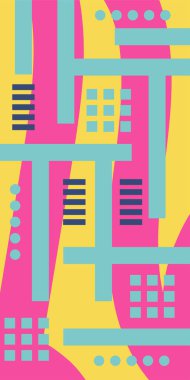 Geometrik şekilli soyut arkaplan sanatı. Memphis tarzı sanat posterleri için soyut bir arka plan. Boho Soyut Arkaplan Eğrisi Çizgileri ve Geometrik Aksanlar.